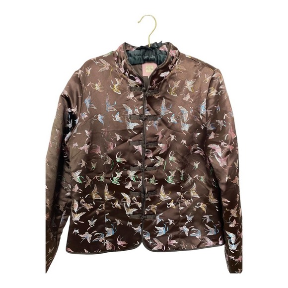 Vintage Old Navy Y2K Asian style brown satin coat with butterfly. Size XL Wm - Picture 5 of 5